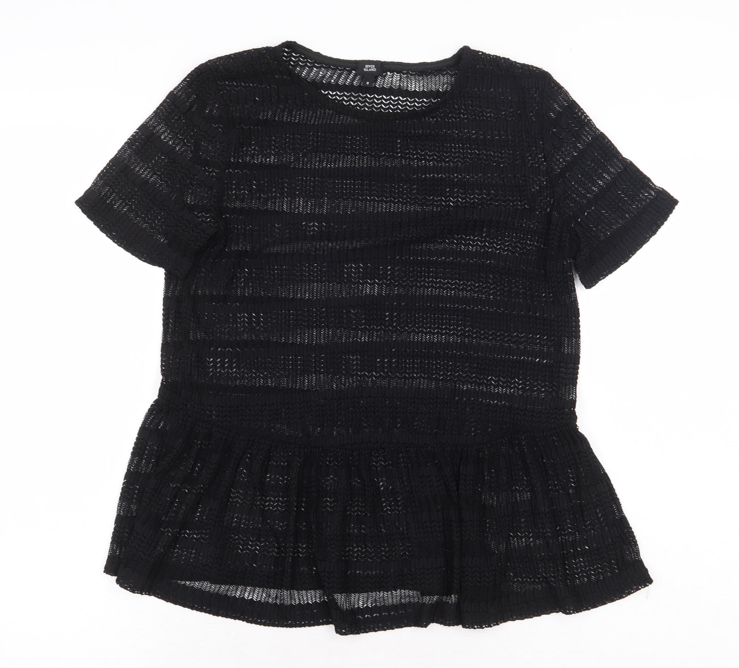 River Island Womens Black Geometric Polyester Basic Blouse Size 8 Boat Neck
