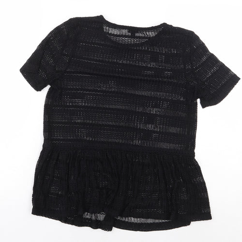 River Island Womens Black Geometric Polyester Basic Blouse Size 8 Boat Neck