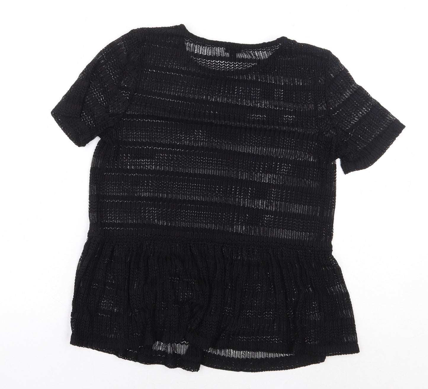 River Island Womens Black Geometric Polyester Basic Blouse Size 8 Boat Neck