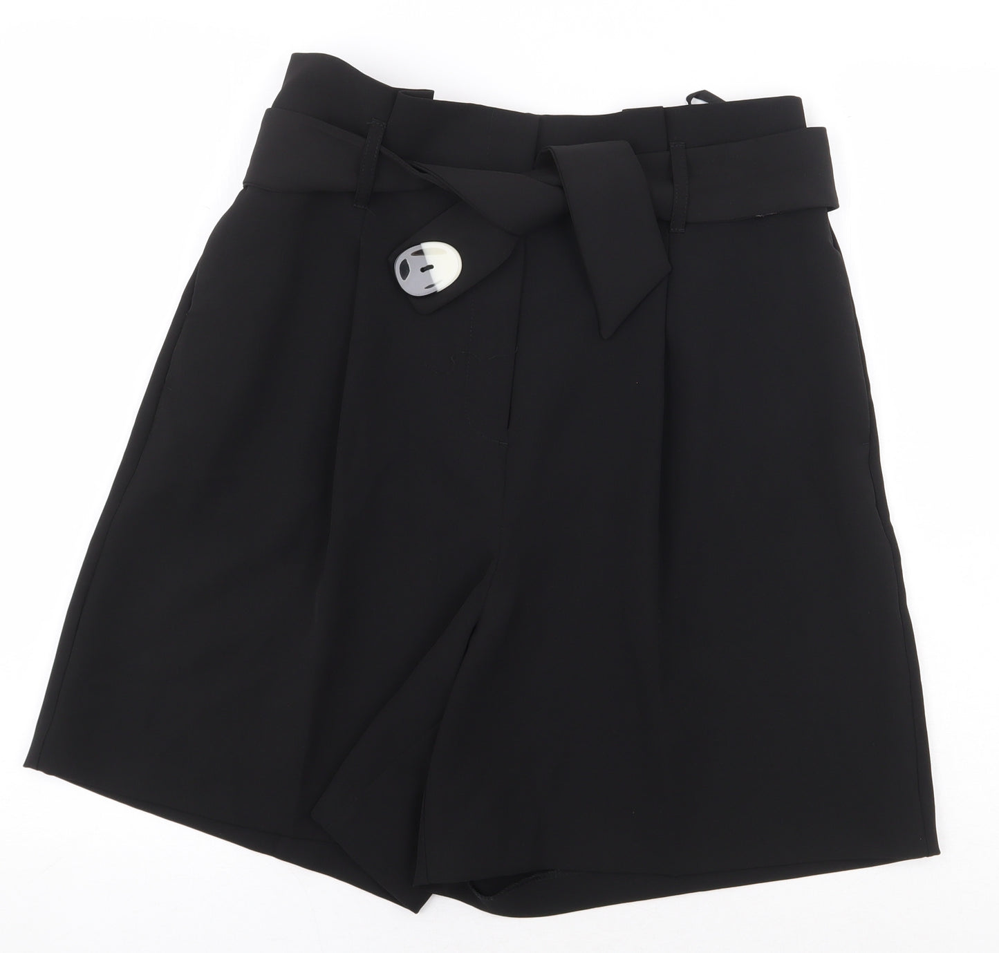 Preworn Womens Black Polyester Paperbag Shorts Size 12 L6.5 in Regular Zip