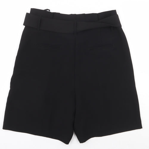 Preworn Womens Black Polyester Paperbag Shorts Size 12 L6.5 in Regular Zip