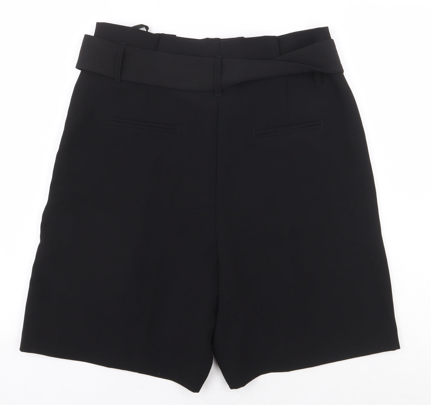 Preworn Womens Black Polyester Paperbag Shorts Size 12 L6.5 in Regular Zip
