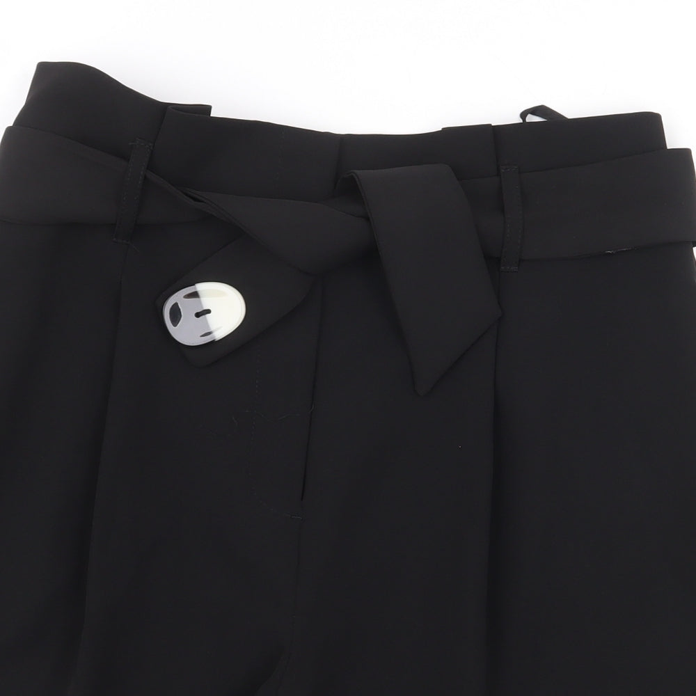 Preworn Womens Black Polyester Paperbag Shorts Size 12 L6.5 in Regular Zip