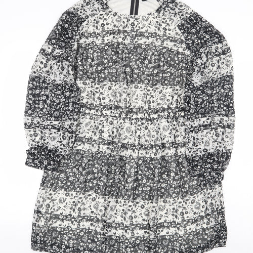 Atmosphere Womens Black Floral Polyester A-Line Size 14 Boat Neck Zip