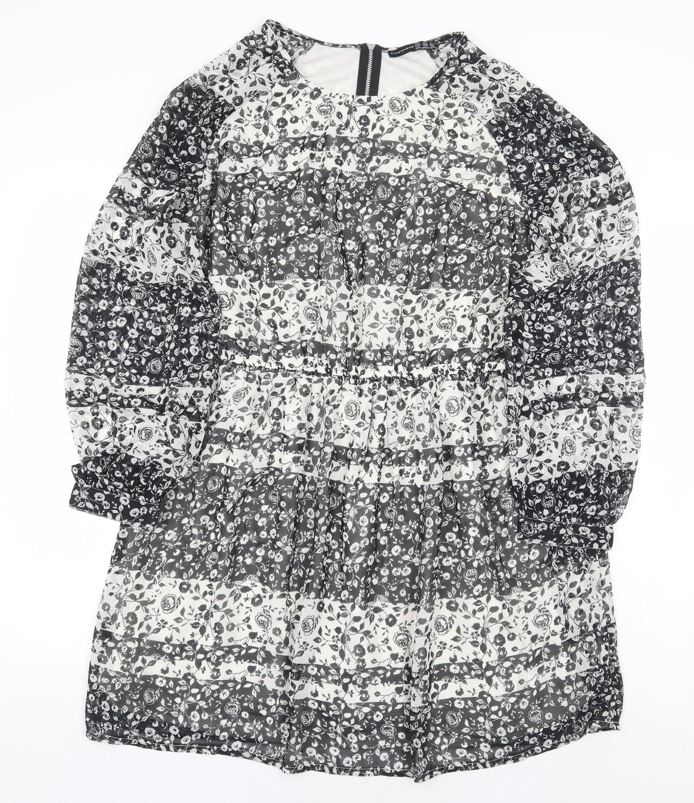Atmosphere Womens Black Floral Polyester A-Line Size 14 Boat Neck Zip