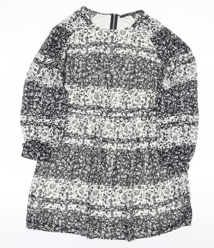 Atmosphere Womens Black Floral Polyester A-Line Size 14 Boat Neck Zip