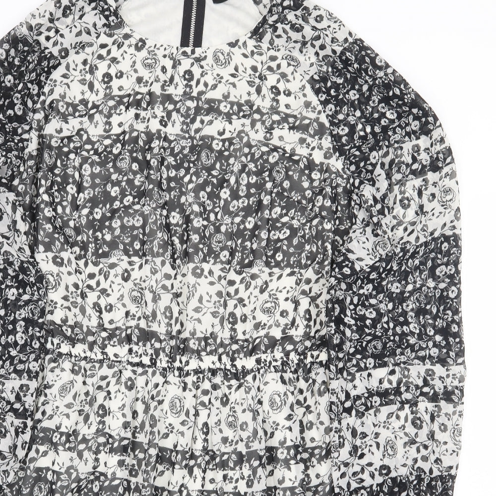 Atmosphere Womens Black Floral Polyester A-Line Size 14 Boat Neck Zip