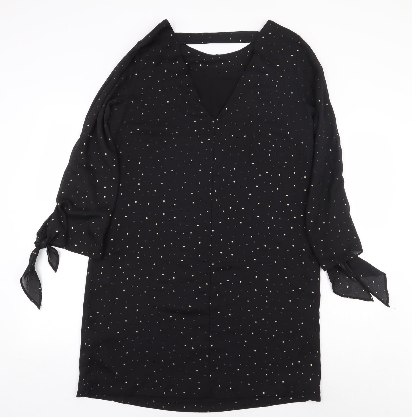 NEXT Womens Black Polka Dot Polyester Sheath Size 14 Boat Neck Pullover