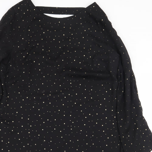 NEXT Womens Black Polka Dot Polyester Sheath Size 14 Boat Neck Pullover
