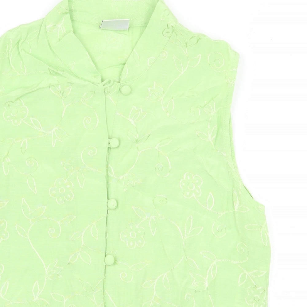 Tammy Girls Green Floral Viscose Basic Button-Up Size 15 Years V-Neck Button