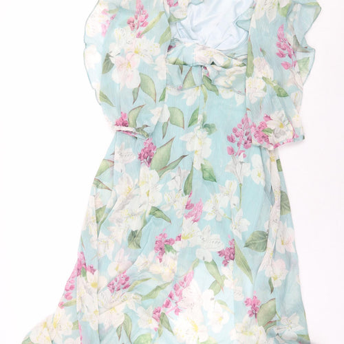 Lipsy London Womens Green Floral Polyester Ball Gown Size 12 V-Neck Zip - Back Cut Out
