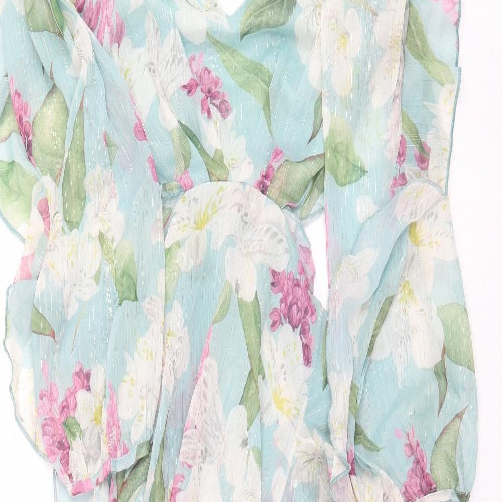 Lipsy London Womens Green Floral Polyester Ball Gown Size 12 V-Neck Zip - Back Cut Out