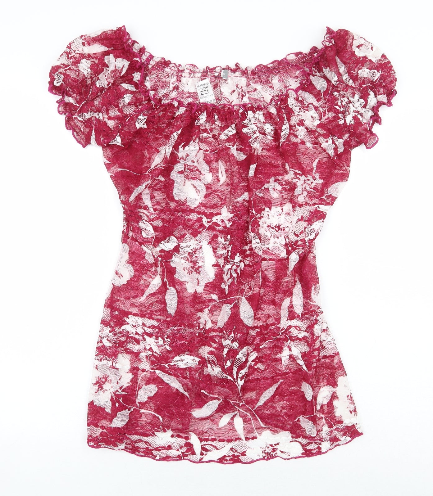 Preworn Womens Purple Floral Polyester Basic Blouse Size 6 Off the Shoulder