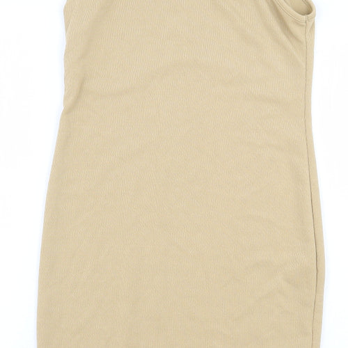 PRETTYLITTLETHING Womens Beige Polyester Mini Size 12 Round Neck Pullover