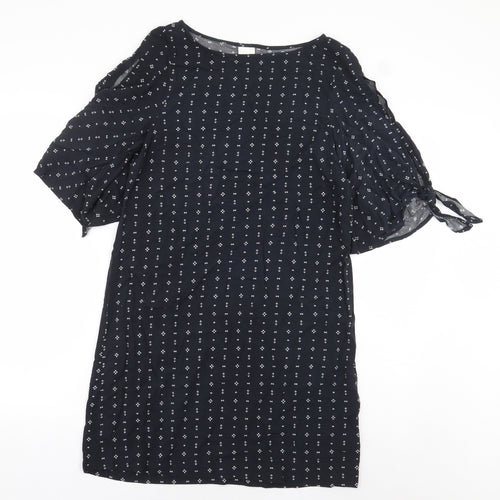 H&M Womens Black Geometric Viscose Sheath Size 8 Boat Neck Pullover