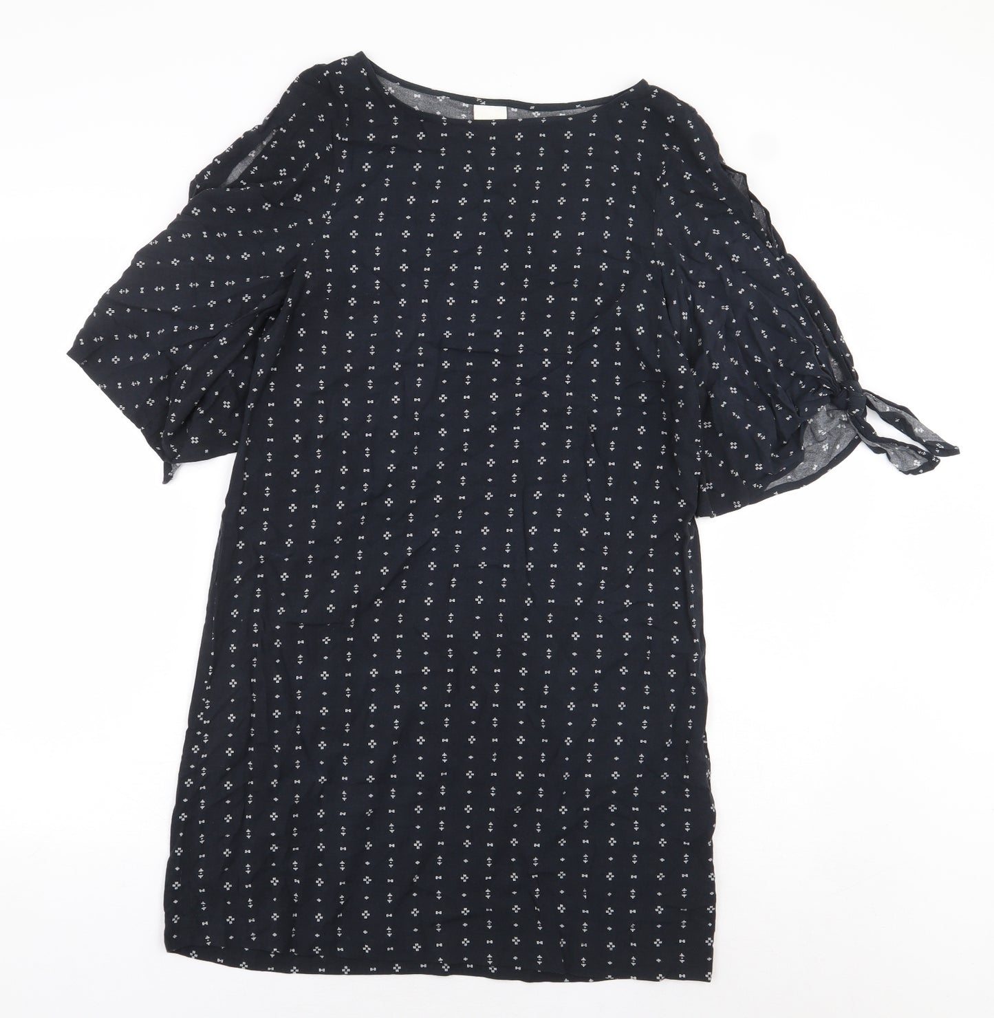 H&M Womens Black Geometric Viscose Sheath Size 8 Boat Neck Pullover