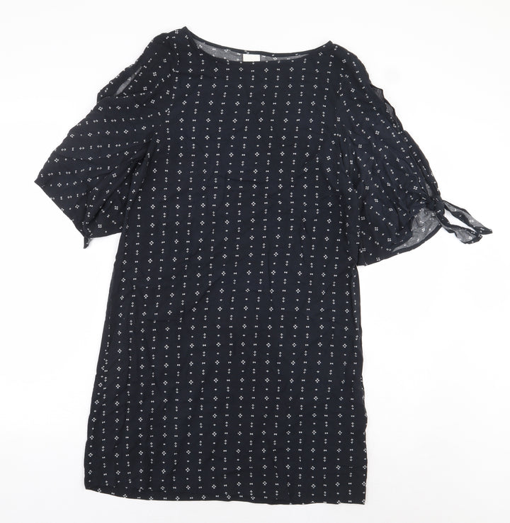 H&M Womens Black Geometric Viscose Sheath Size 8 Boat Neck Pullover
