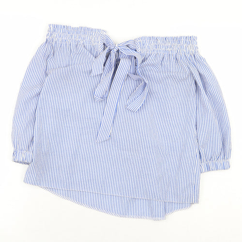 Atmosphere Womens Blue Striped Polyester Basic Blouse Size 4 Off the Shoulder