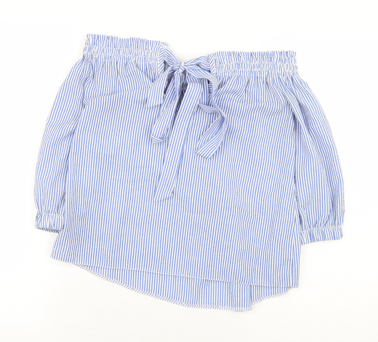 Atmosphere Womens Blue Striped Polyester Basic Blouse Size 4 Off the Shoulder