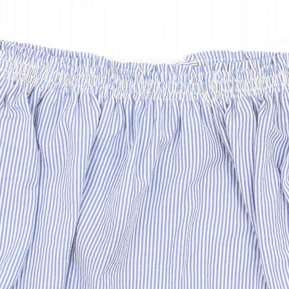 Atmosphere Womens Blue Striped Polyester Basic Blouse Size 4 Off the Shoulder