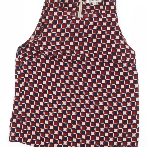 Glamorous Womens Red Geometric Polyester Basic Blouse Size XL Boat Neck