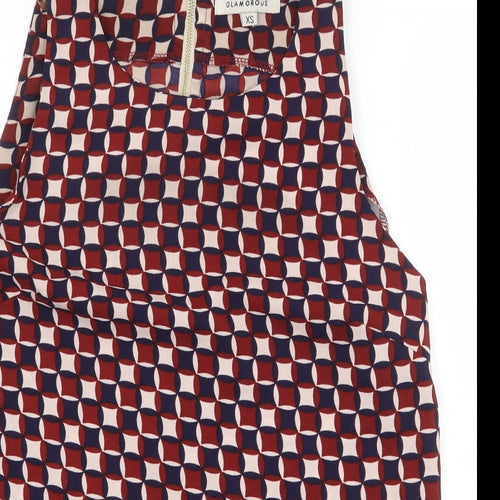 Glamorous Womens Red Geometric Polyester Basic Blouse Size XL Boat Neck