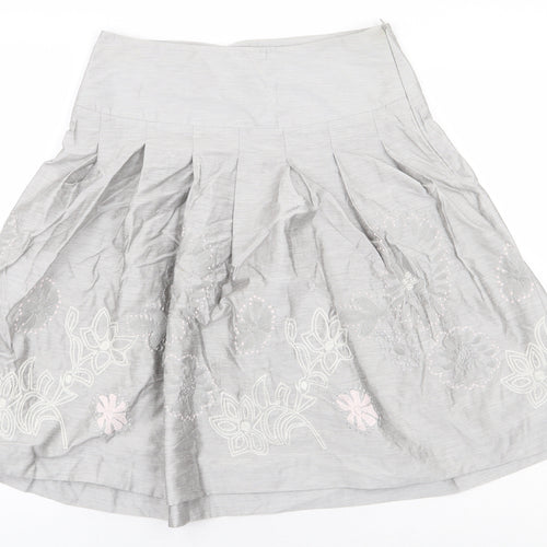 Bandolera Womens Grey Floral Viscose A-Line Skirt Size 10 Zip