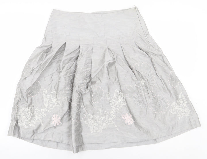 Bandolera Womens Grey Floral Viscose A-Line Skirt Size 10 Zip