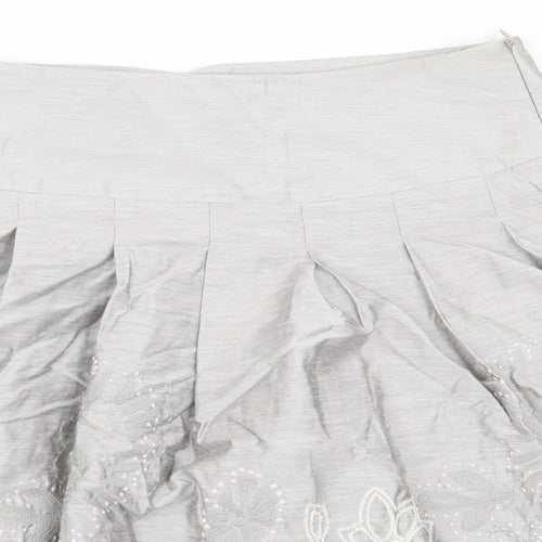 Bandolera Womens Grey Floral Viscose A-Line Skirt Size 10 Zip