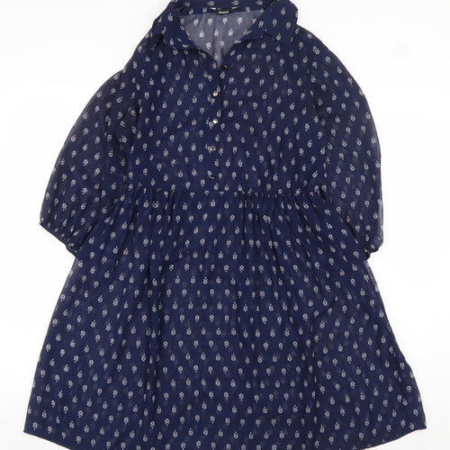 George Womens Blue Geometric Polyester Shirt Dress Size 10 Collared Button