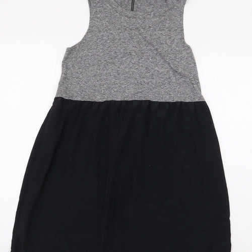 Topshop Womens Grey Colourblock Cotton A-Line Size 8 Boat Neck Zip