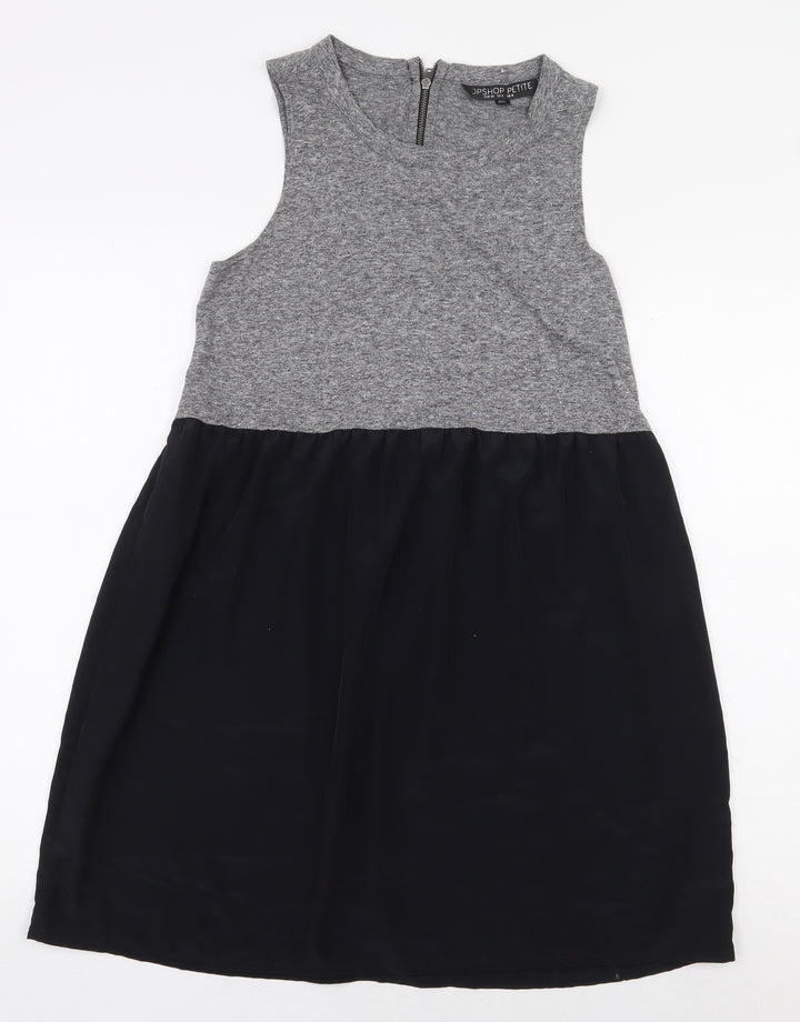 Topshop Womens Grey Colourblock Cotton A-Line Size 8 Boat Neck Zip