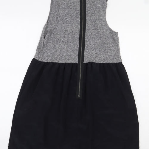 Topshop Womens Grey Colourblock Cotton A-Line Size 8 Boat Neck Zip