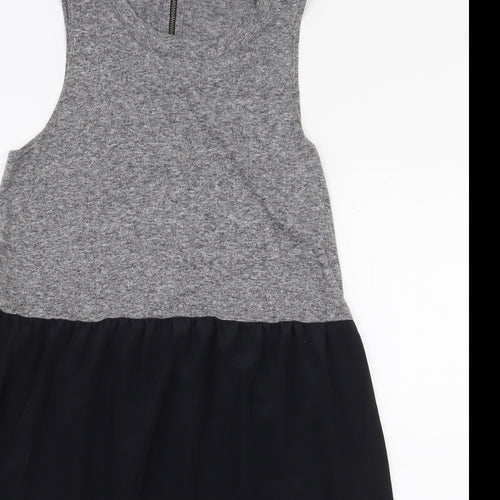 Topshop Womens Grey Colourblock Cotton A-Line Size 8 Boat Neck Zip