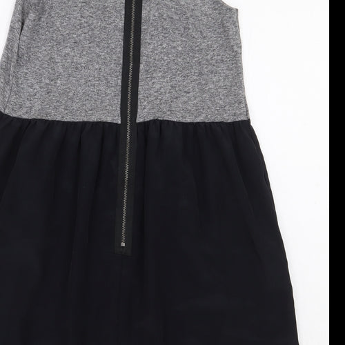Topshop Womens Grey Colourblock Cotton A-Line Size 8 Boat Neck Zip