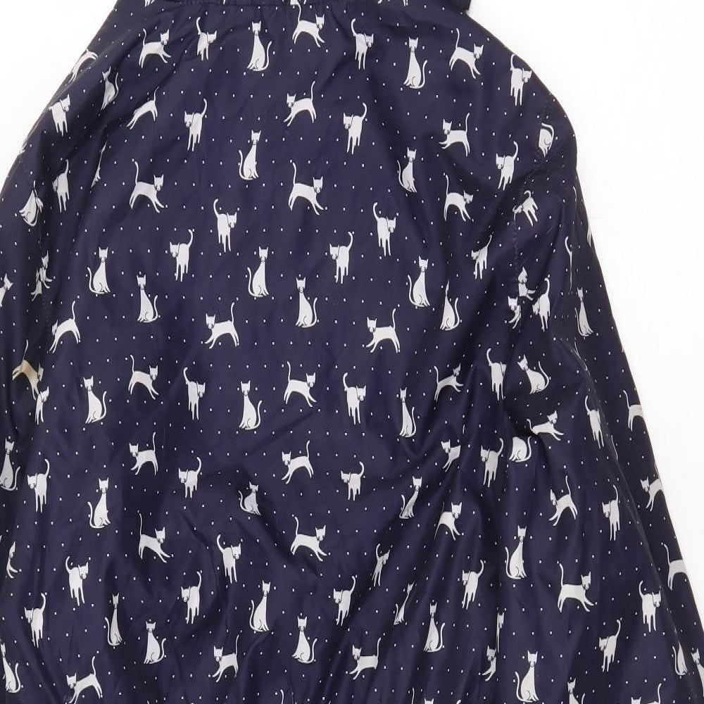 Marks and Spencer Girls Purple Geometric Rain Coat Coat Size 11-12 Years Zip - Cat pattern