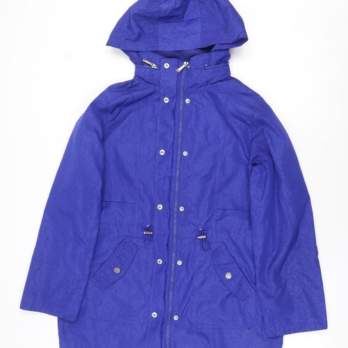 M&Co Womens Blue Floral Rain Coat Coat Size 10 Zip