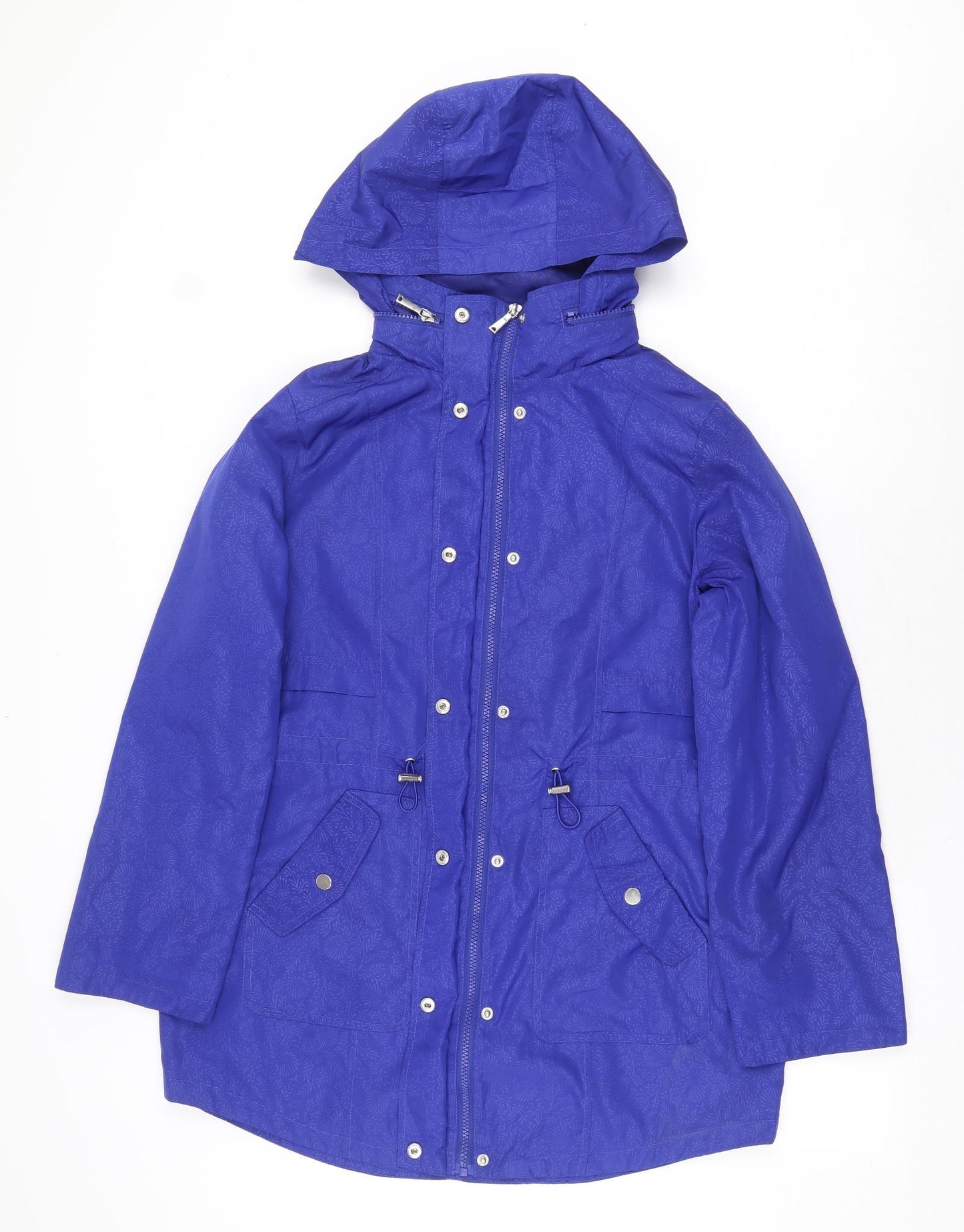 M&Co Womens Blue Floral Rain Coat Coat Size 10 Zip