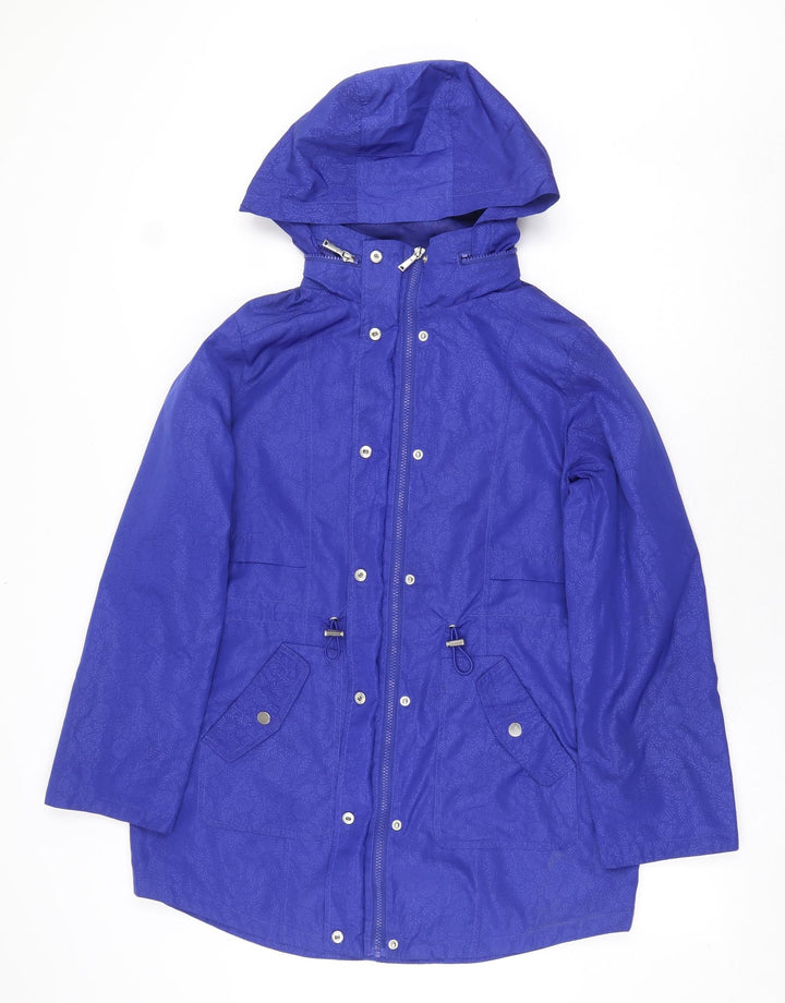 M&Co Womens Blue Floral Rain Coat Coat Size 10 Zip