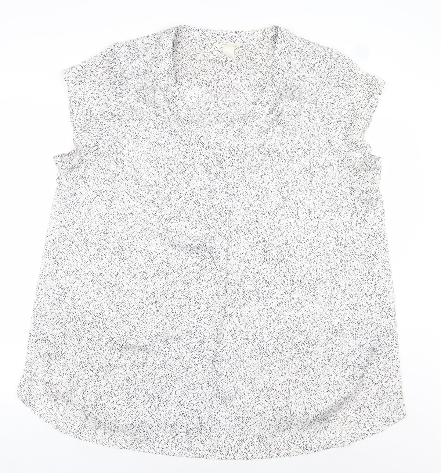 H&M Womens White Geometric Polyester Basic Blouse Size XL V-Neck