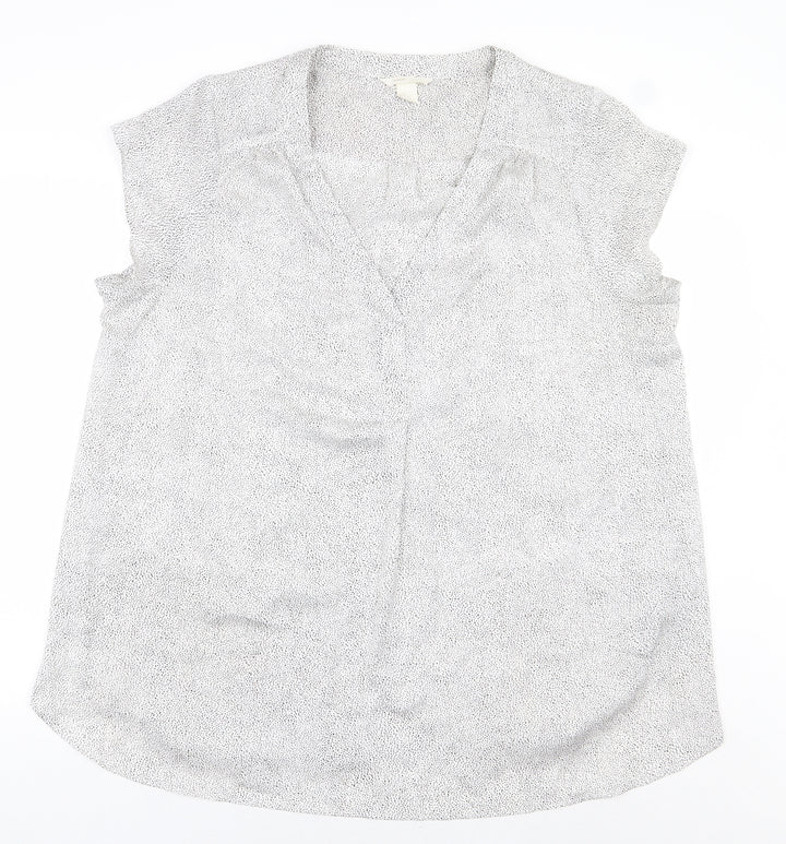 H&M Womens White Geometric Polyester Basic Blouse Size XL V-Neck