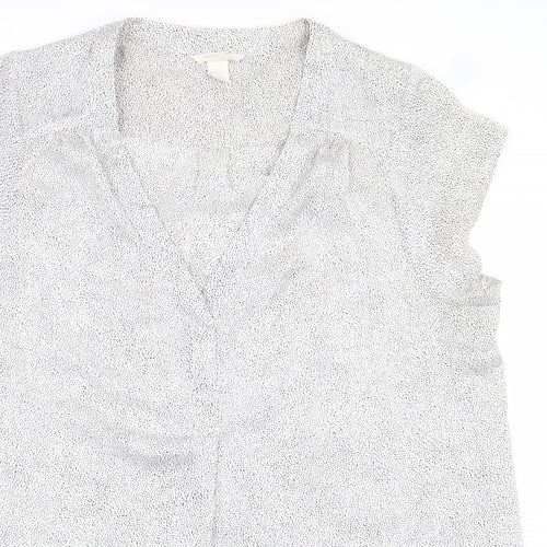 H&M Womens White Geometric Polyester Basic Blouse Size XL V-Neck