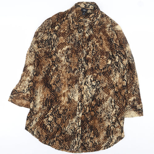 River Island Womens Beige Animal Print Viscose Basic Button-Up Size 8 Collared - Snake Skin Print