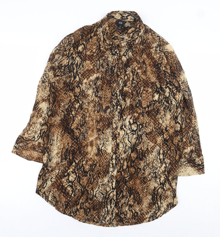 River Island Womens Beige Animal Print Viscose Basic Button-Up Size 8 Collared - Snake Skin Print