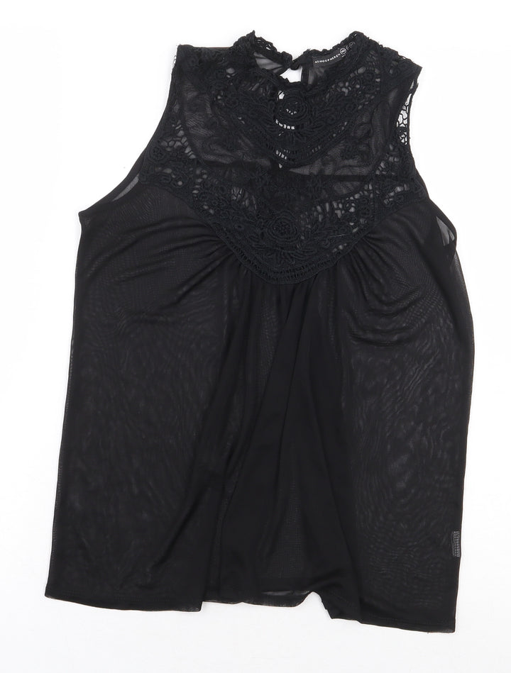 Atmosphere Womens Black Polyester Basic Blouse Size 10 Round Neck