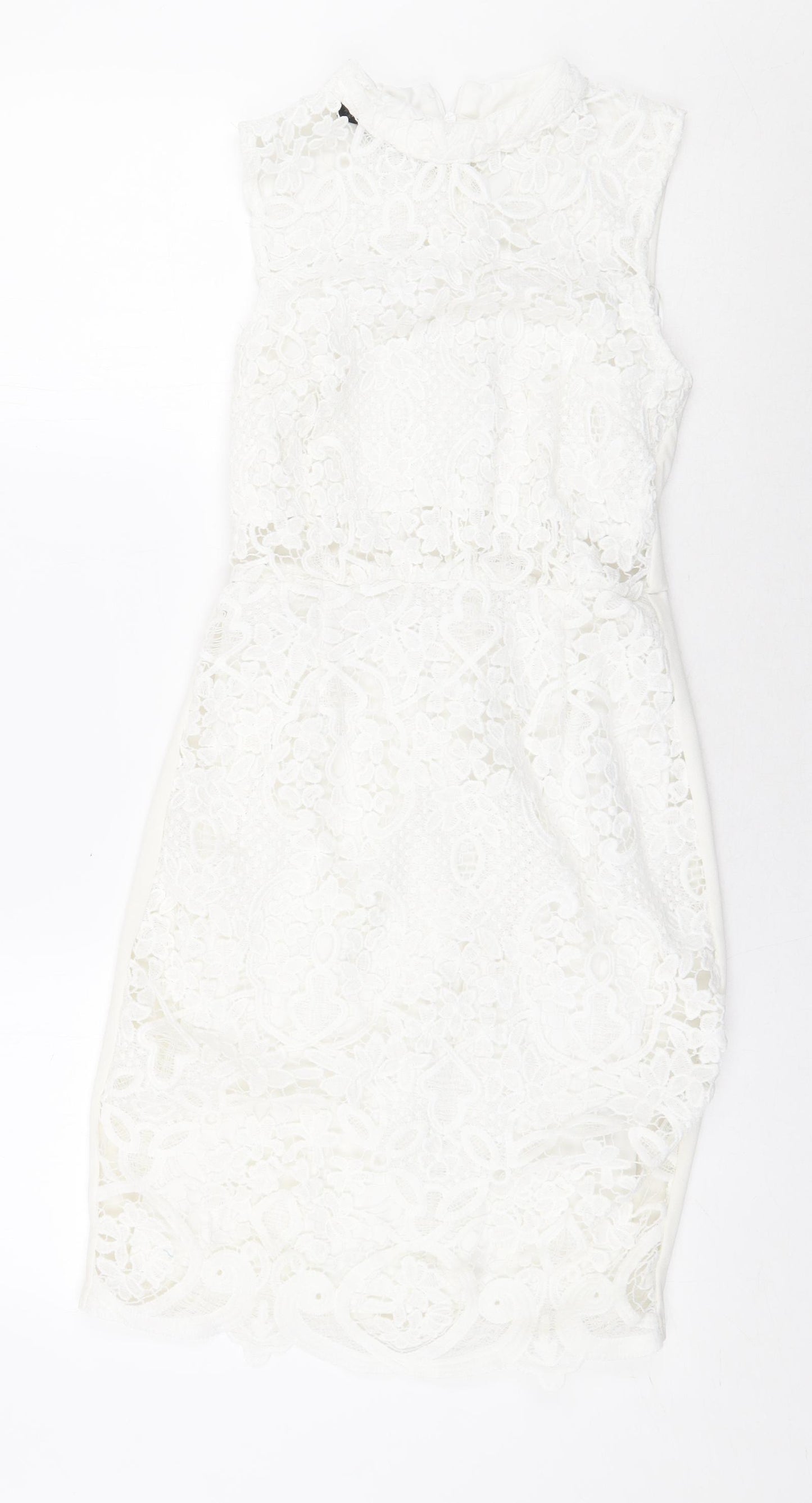 Quiz Womens White Floral Polyester Bodycon Size 6 Mock Neck Zip