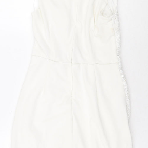Quiz Womens White Floral Polyester Bodycon Size 6 Mock Neck Zip