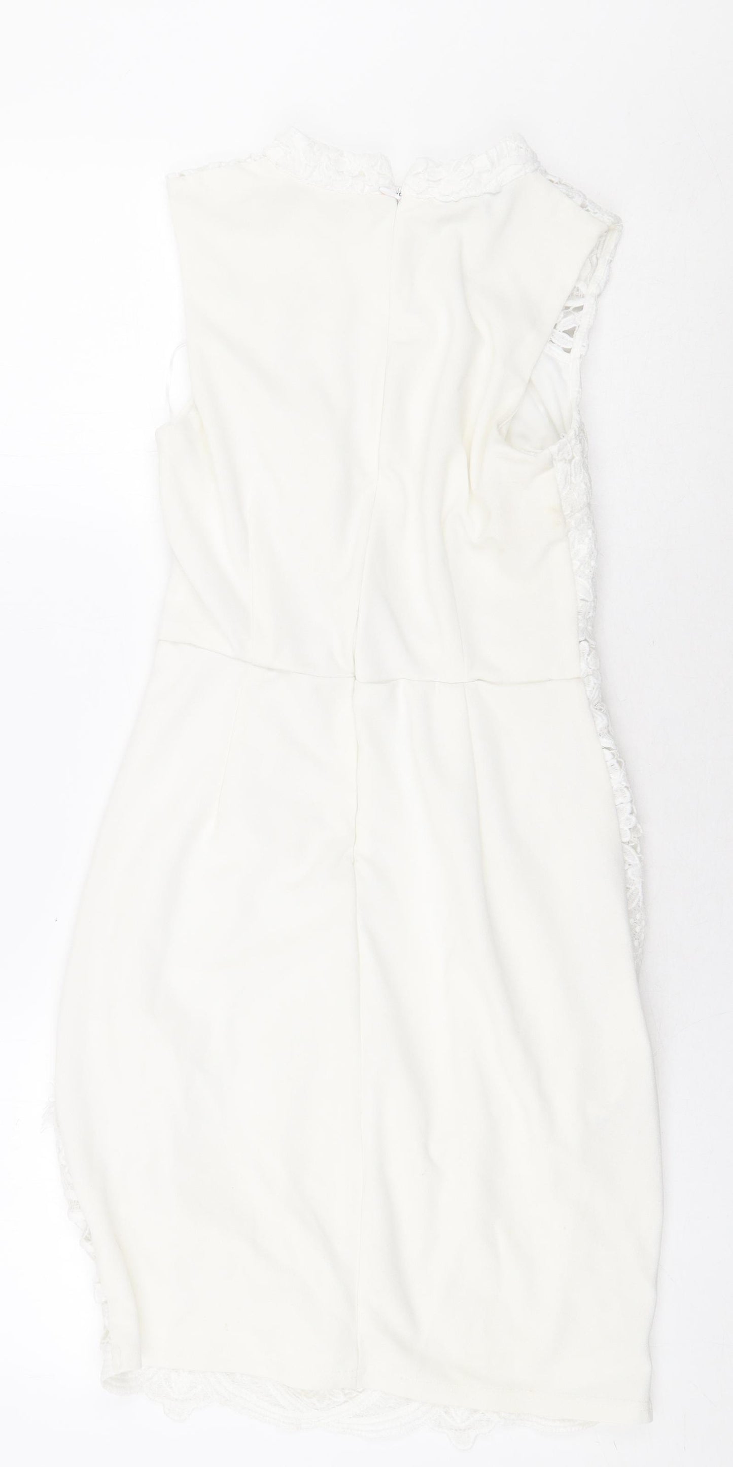 Quiz Womens White Floral Polyester Bodycon Size 6 Mock Neck Zip