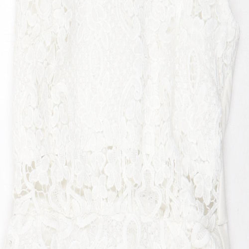 Quiz Womens White Floral Polyester Bodycon Size 6 Mock Neck Zip