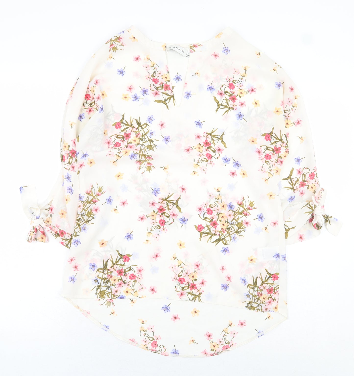 Paraphrase Womens White Floral Polyester Basic Blouse Size 10 V-Neck